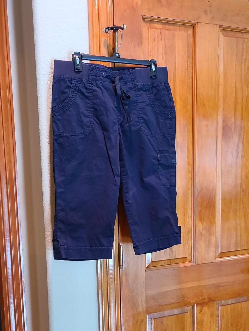 Gloria Vaderbilt Navy Blue Cargo Capri Pants with Drawstring Waist Size 10P